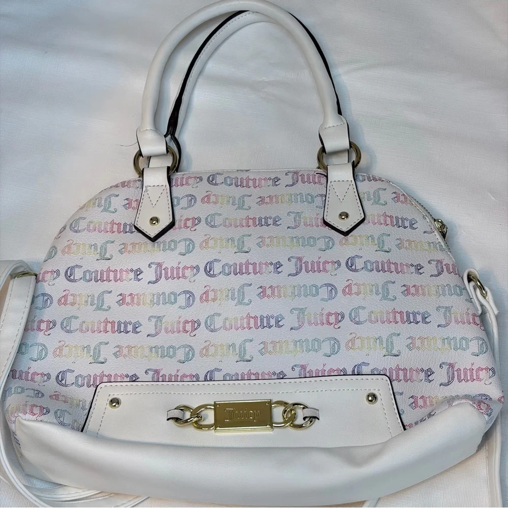 Juicy Couture White Satchel with Colorful Logo